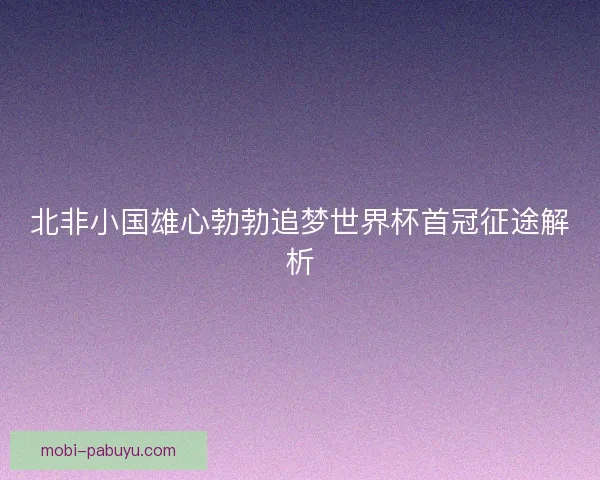 北非小国雄心勃勃追梦世界杯首冠征途解析
